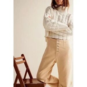 Free People Osaka Relaxed Barrel Mid Rise Barrel 26 Low Slung Latte Cream Boho